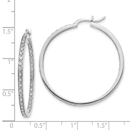 Solid 14k White Gold Simulated CZ In/Out Hoop Earrings