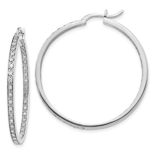 14k White Gold Real Diamond In/Out Hoop Earrings EM5423-062-WA