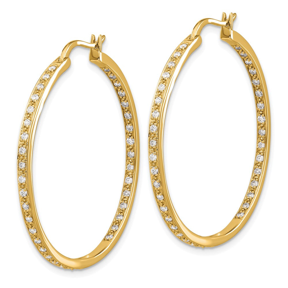 Solid 14k Yellow Gold Simulated CZ In/Out Hoop Earrings