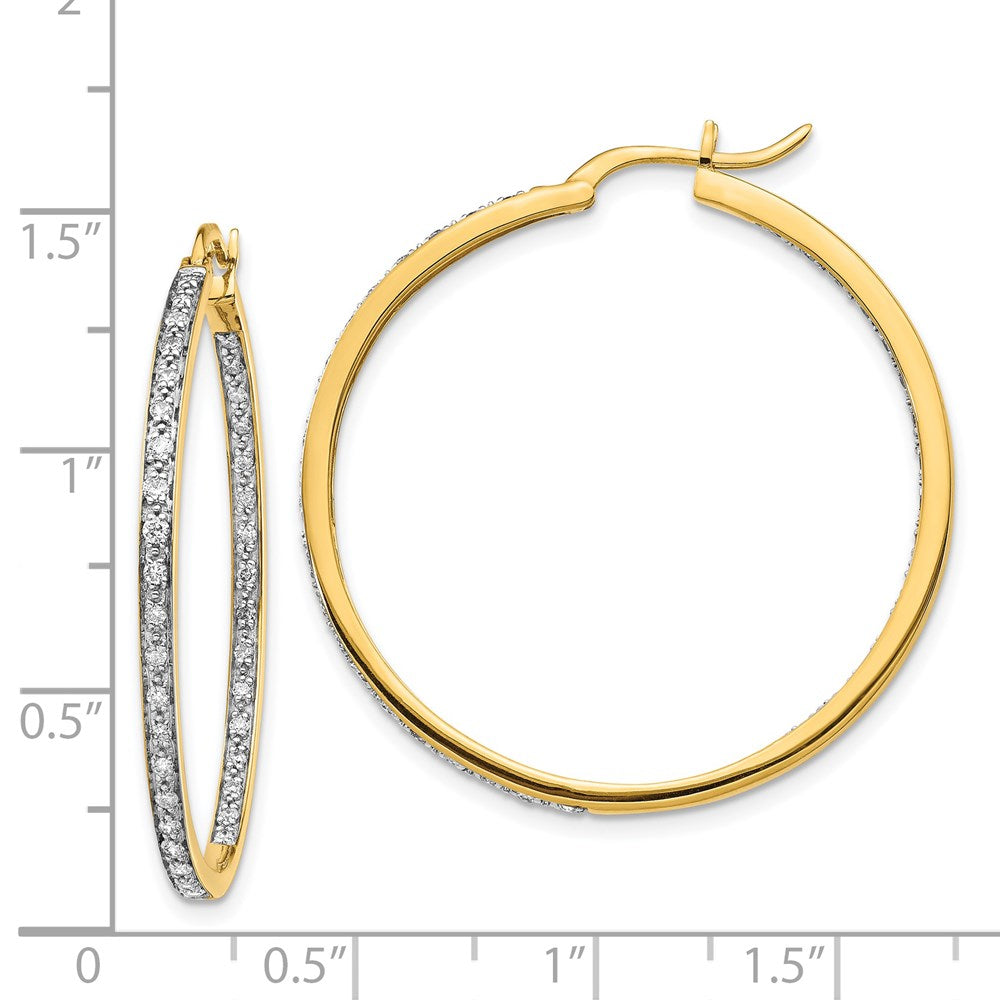 Solid 14k Yellow Gold Simulated CZ In/Out Hoop Earrings