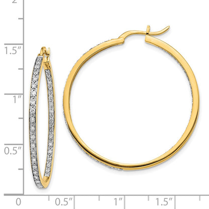 Solid 14k Yellow Gold Simulated CZ In/Out Hoop Earrings