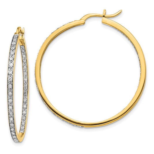 14k Yellow Gold Real Diamond In/Out Hoop Earrings EM5423-062-YA