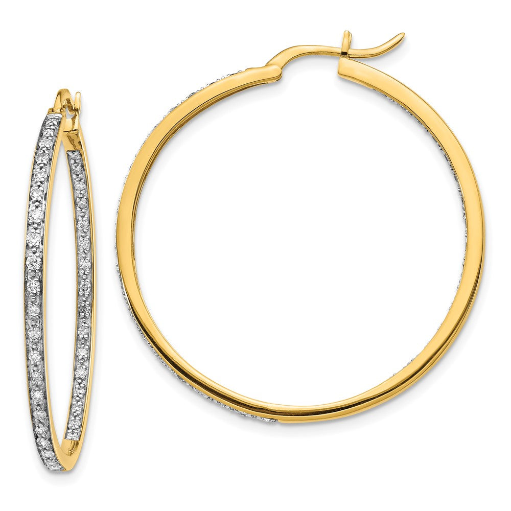 Solid 14k Yellow Gold Simulated CZ In/Out Hoop Earrings