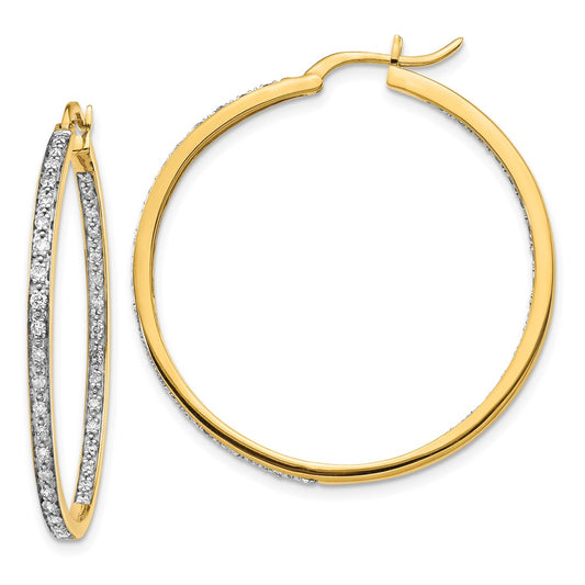 Solid 14k Yellow Gold Simulated CZ In/Out Hoop Earrings