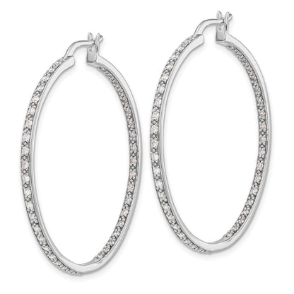 Solid 14k White Gold Simulated CZ In/Out Hoop Earrings