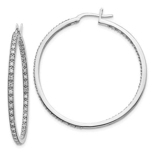 14k White Gold Real Diamond In/Out Hoop Earrings EM5423-088-WA