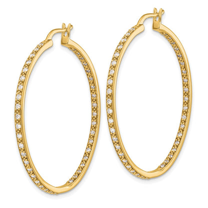 Solid 14k Yellow Gold Simulated CZ In/Out Hoop Earrings