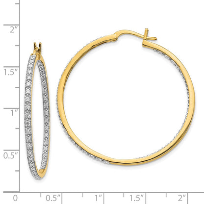 Solid 14k Yellow Gold Simulated CZ In/Out Hoop Earrings