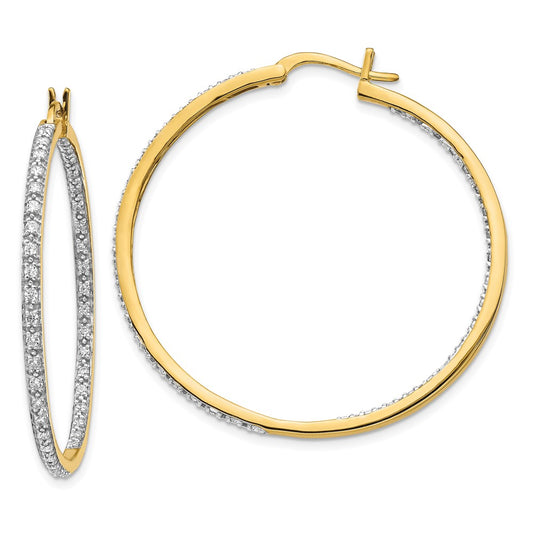 Solid 14k Yellow Gold Simulated CZ In/Out Hoop Earrings