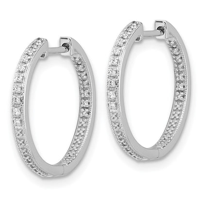 Solid 14k White Gold Polished Simulated CZ In/Out Hinged Hoop Earrings