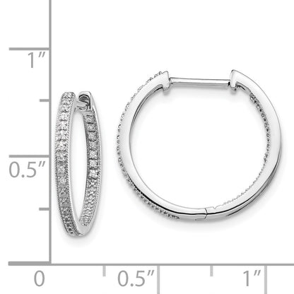 Solid 14k White Gold Polished Simulated CZ In/Out Hinged Hoop Earrings