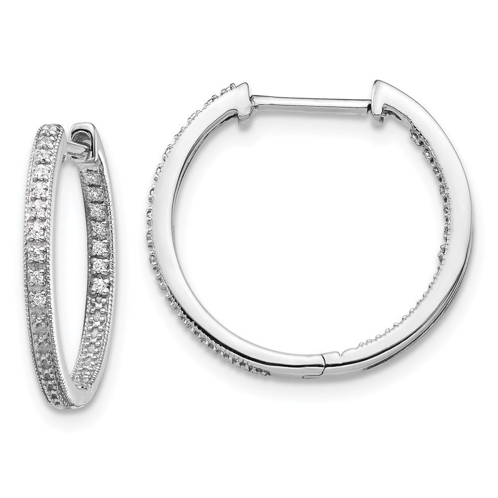 14k White Gold Polished Real Diamond In/Out Hinged Hoop Earrings EM5424-010-WA