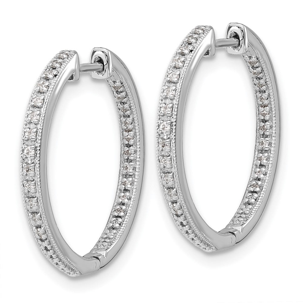 Solid 14k White Gold Polished Simulated CZ In/Out Hinged Hoop Earrings