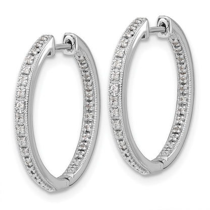 Solid 14k White Gold Polished Simulated CZ In/Out Hinged Hoop Earrings