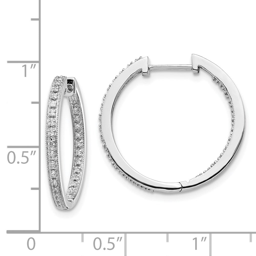 Solid 14k White Gold Polished Simulated CZ In/Out Hinged Hoop Earrings