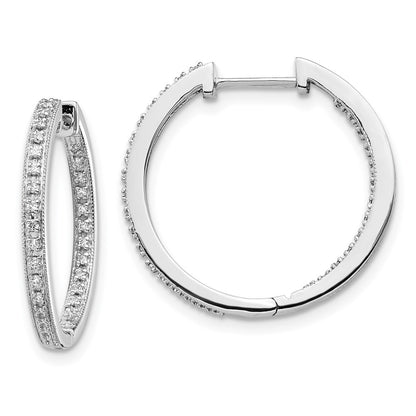 Solid 14k White Gold Polished Simulated CZ In/Out Hinged Hoop Earrings