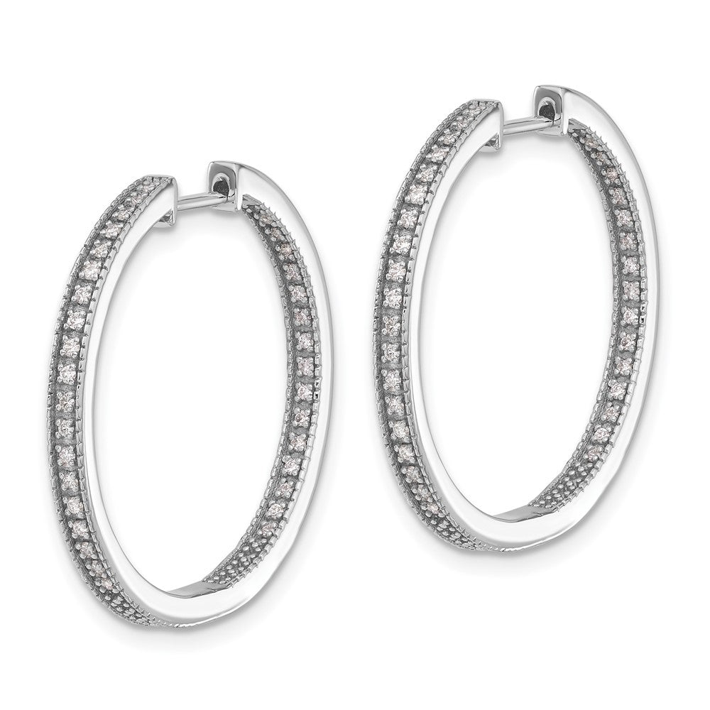 Solid 14k White Gold Polished Simulated CZ In/Out Hinged Hoop Earrings