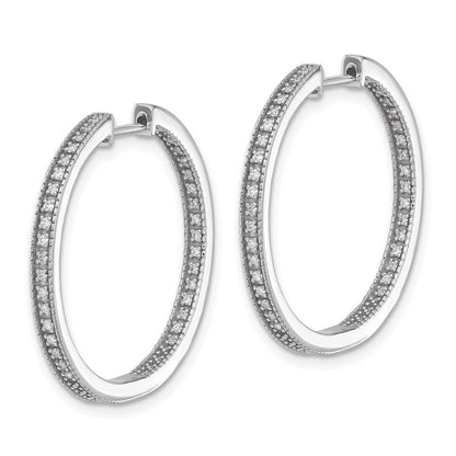 Solid 14k White Gold Polished Simulated CZ In/Out Hinged Hoop Earrings