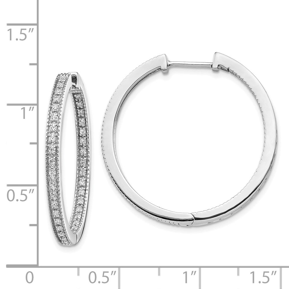 Solid 14k White Gold Polished Simulated CZ In/Out Hinged Hoop Earrings