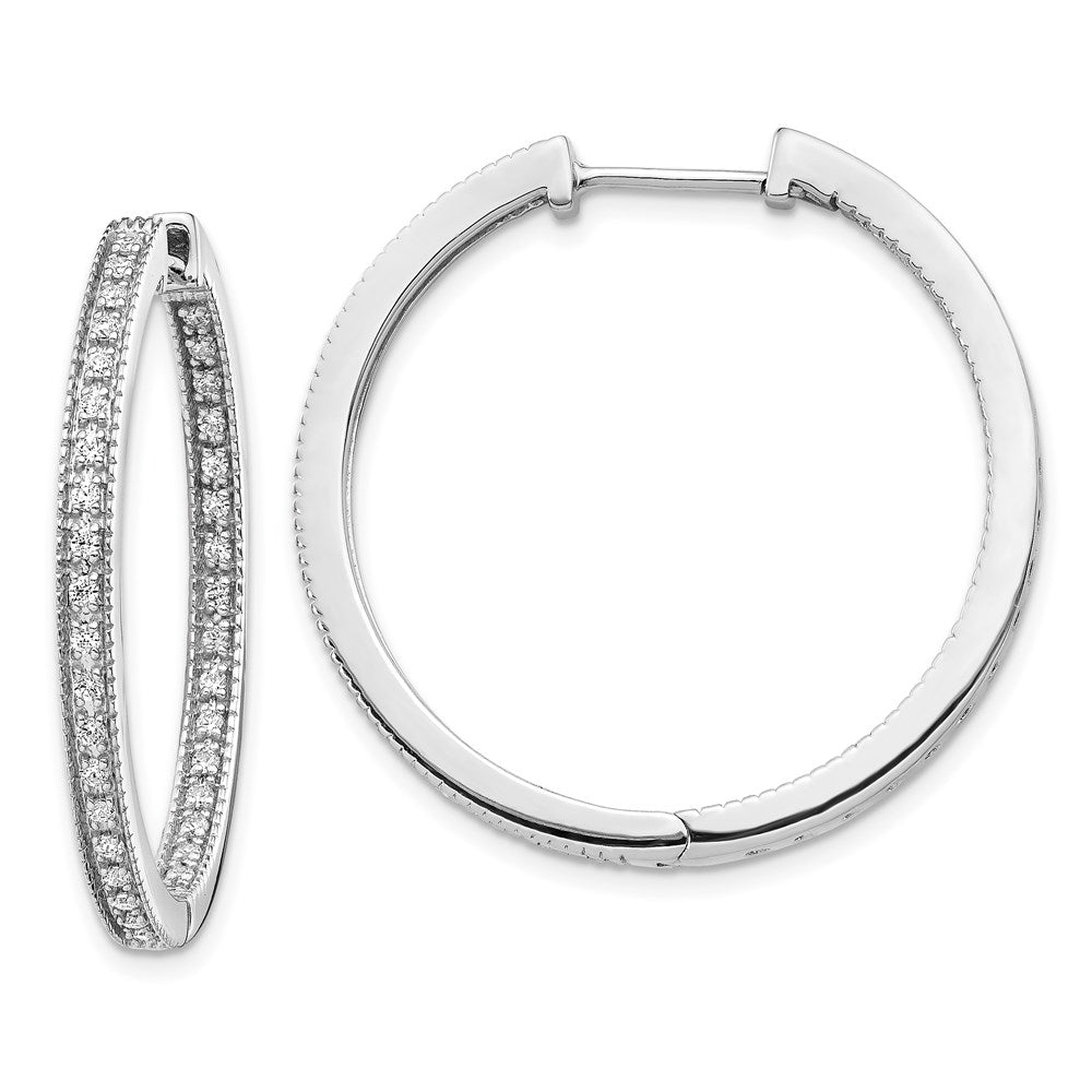 14k White Gold Polished Real Diamond In/Out Hinged Hoop Earrings EM5424-025-WA