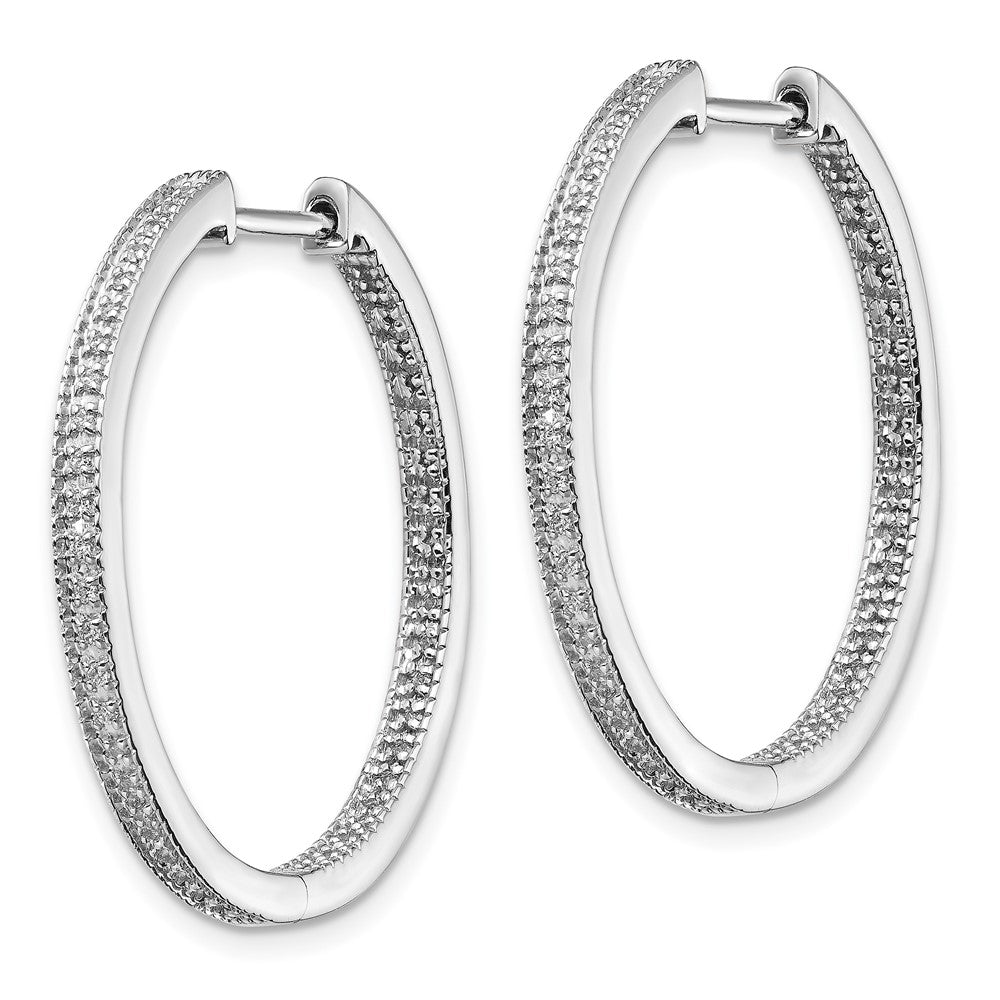 Solid 14k White Gold Polished Simulated CZ In/Out Hinged Hoop Earrings