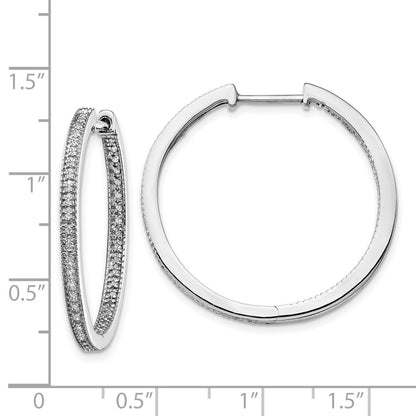 Solid 14k White Gold Polished Simulated CZ In/Out Hinged Hoop Earrings