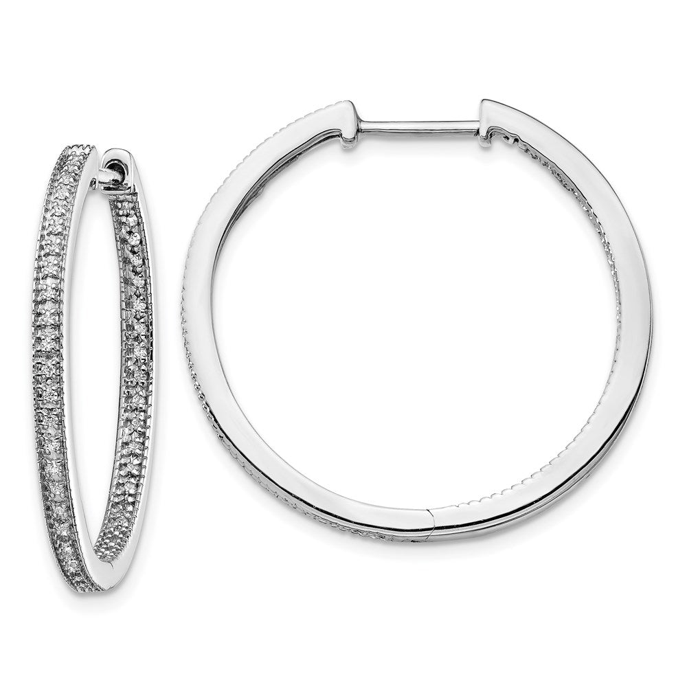 14k White Gold Polished Real Diamond In/Out Hinged Hoop Earrings EM5424-050-WA