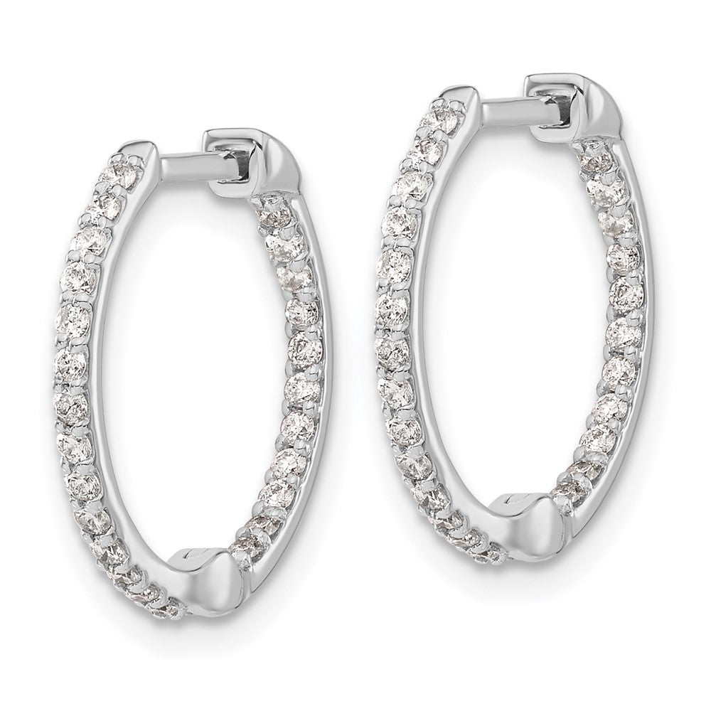 Solid 14k White Gold Simulated CZ In/Out Hinged Hoop Earrings