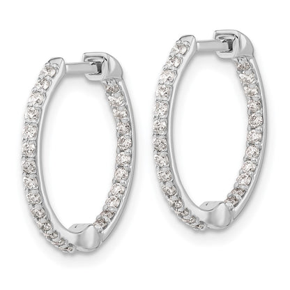Solid 14k White Gold Simulated CZ In/Out Hinged Hoop Earrings