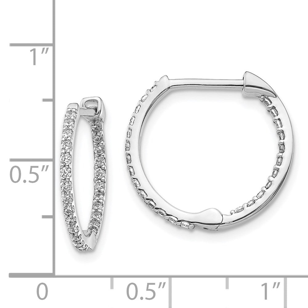 Solid 14k White Gold Simulated CZ In/Out Hinged Hoop Earrings