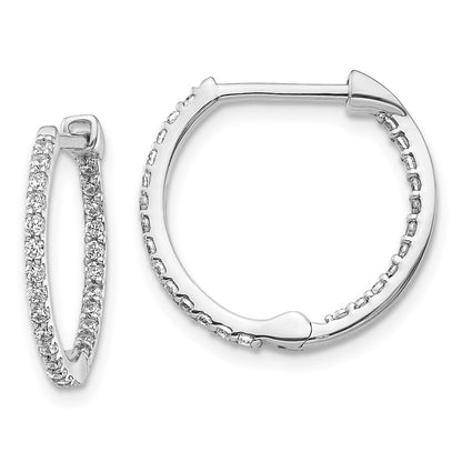 Solid 14k White Gold Simulated CZ In/Out Hinged Hoop Earrings