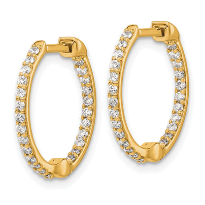 Solid 14k Yellow Gold Simulated CZ In/Out Hinged Hoop Earrings