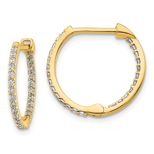 Solid 14k Yellow Gold Simulated CZ In/Out Hinged Hoop Earrings