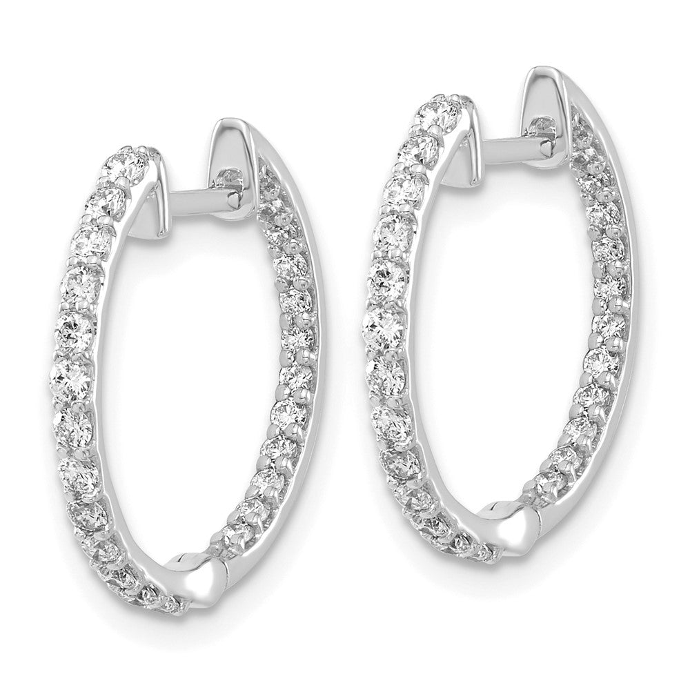 Solid 14k White Gold Simulated CZ In/Out Hinged Hoop Earrings