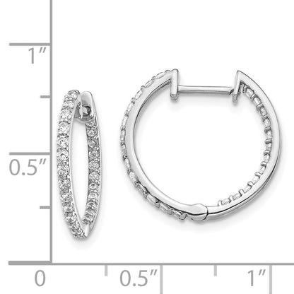 Solid 14k White Gold Simulated CZ In/Out Hinged Hoop Earrings