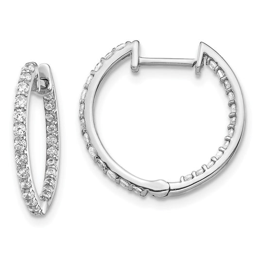 Solid 14k White Gold Simulated CZ In/Out Hinged Hoop Earrings