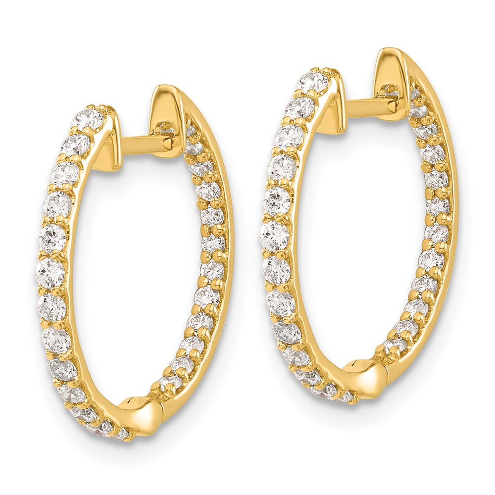 Solid 14k Yellow Gold Simulated CZ In/Out Hinged Hoop Earrings