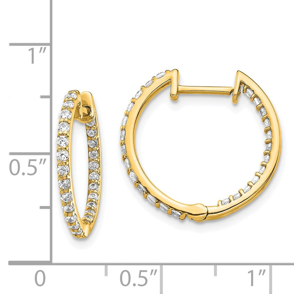 Solid 14k Yellow Gold Simulated CZ In/Out Hinged Hoop Earrings