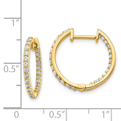 Solid 14k Yellow Gold Simulated CZ In/Out Hinged Hoop Earrings