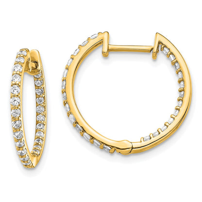 Solid 14k Yellow Gold Simulated CZ In/Out Hinged Hoop Earrings
