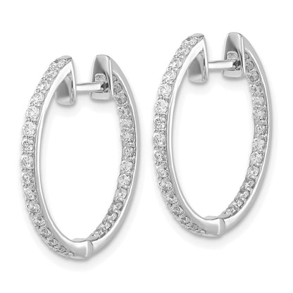 Solid 14k White Gold Simulated CZ In/Out Hinged Hoop Earrings