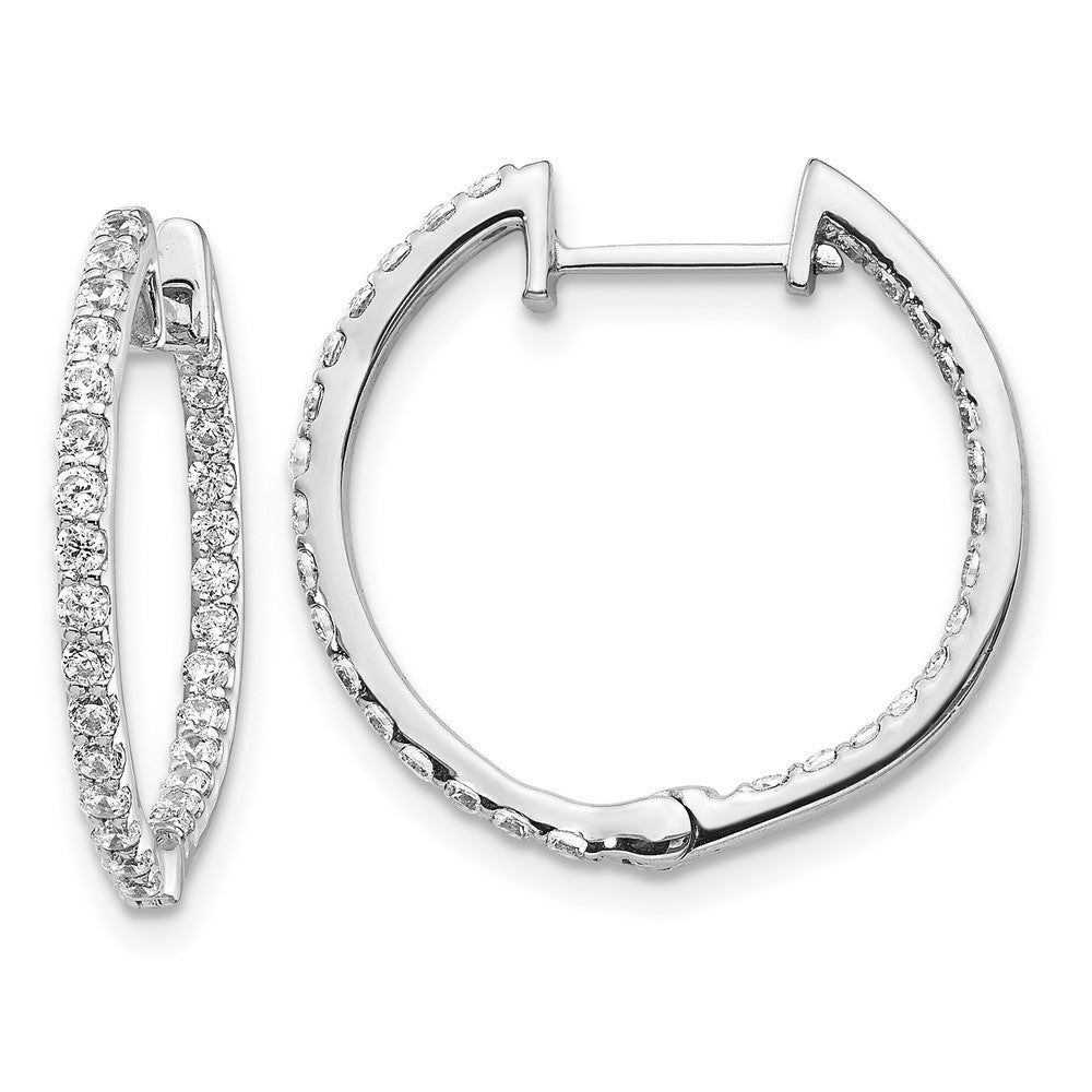 Solid 14k White Gold Simulated CZ In/Out Hinged Hoop Earrings