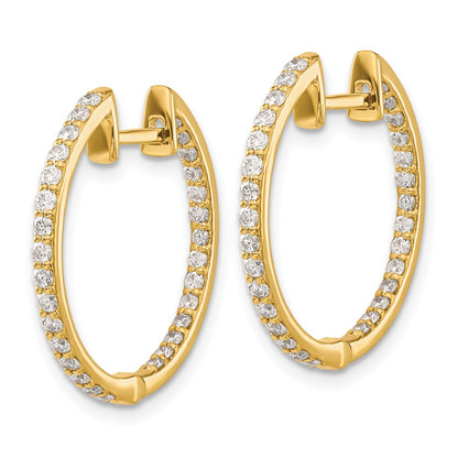 Solid 14k Yellow Gold Simulated CZ In/Out Hinged Hoop Earrings