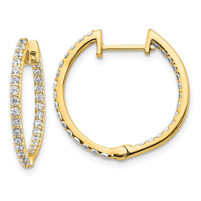 Solid 14k Yellow Gold Simulated CZ In/Out Hinged Hoop Earrings
