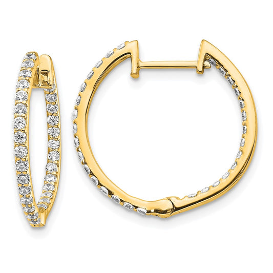 Solid 14k Yellow Gold Simulated CZ In/Out Hinged Hoop Earrings