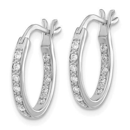 Solid 14k White Gold Simulated CZ In/Out Hoop Earrings