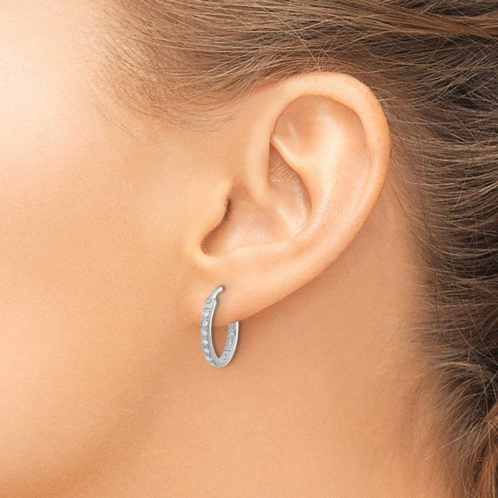 Solid 14k White Gold Simulated CZ In/Out Hoop Earrings