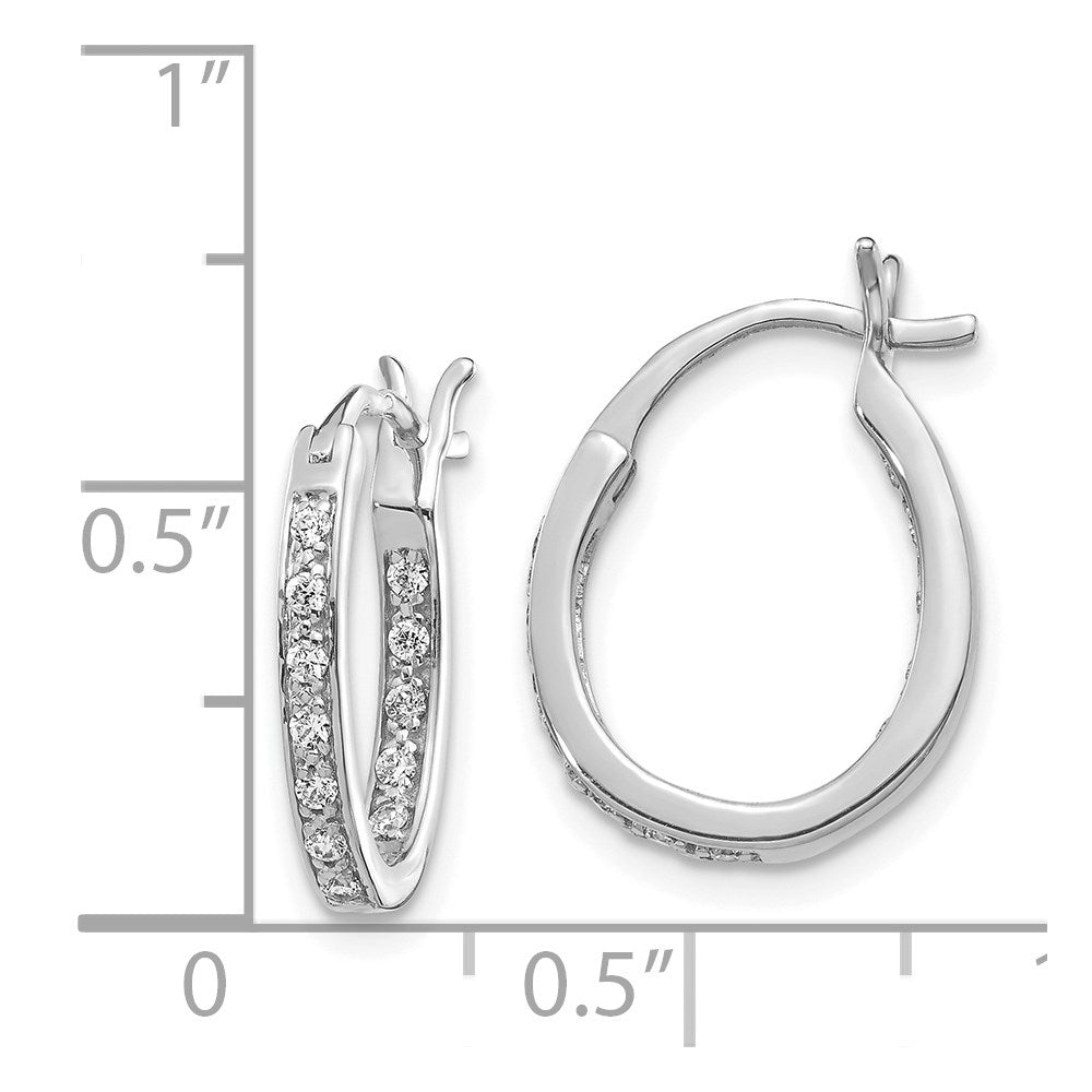 Solid 14k White Gold Simulated CZ In/Out Hoop Earrings