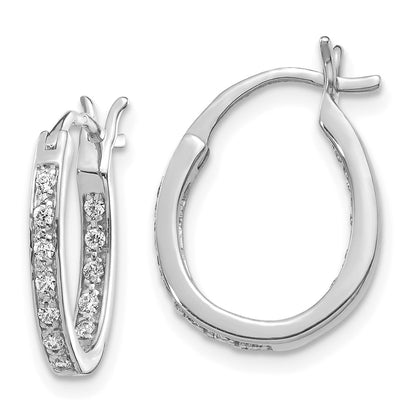 Solid 14k White Gold Simulated CZ In/Out Hoop Earrings