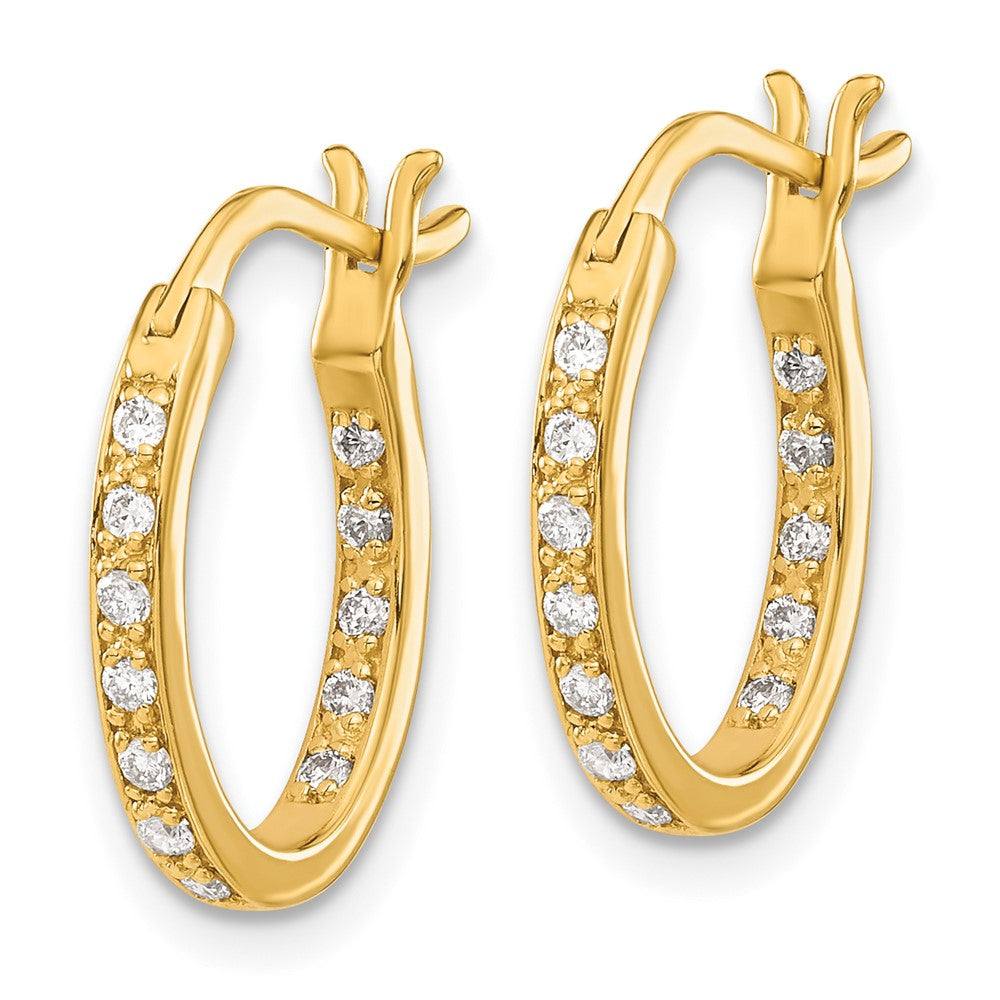 Solid 14k Yellow Gold Simulated CZ In/Out Hoop Earrings